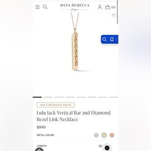 Dana Rebecca Designs Lulu Jack Bar necklace with bezel Diamond charm.